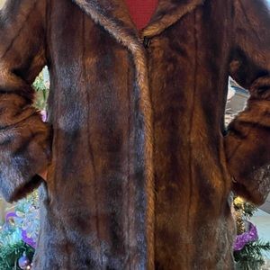 East 5th Faux Fur Jacket with Hood. Brown and black with brown lining.